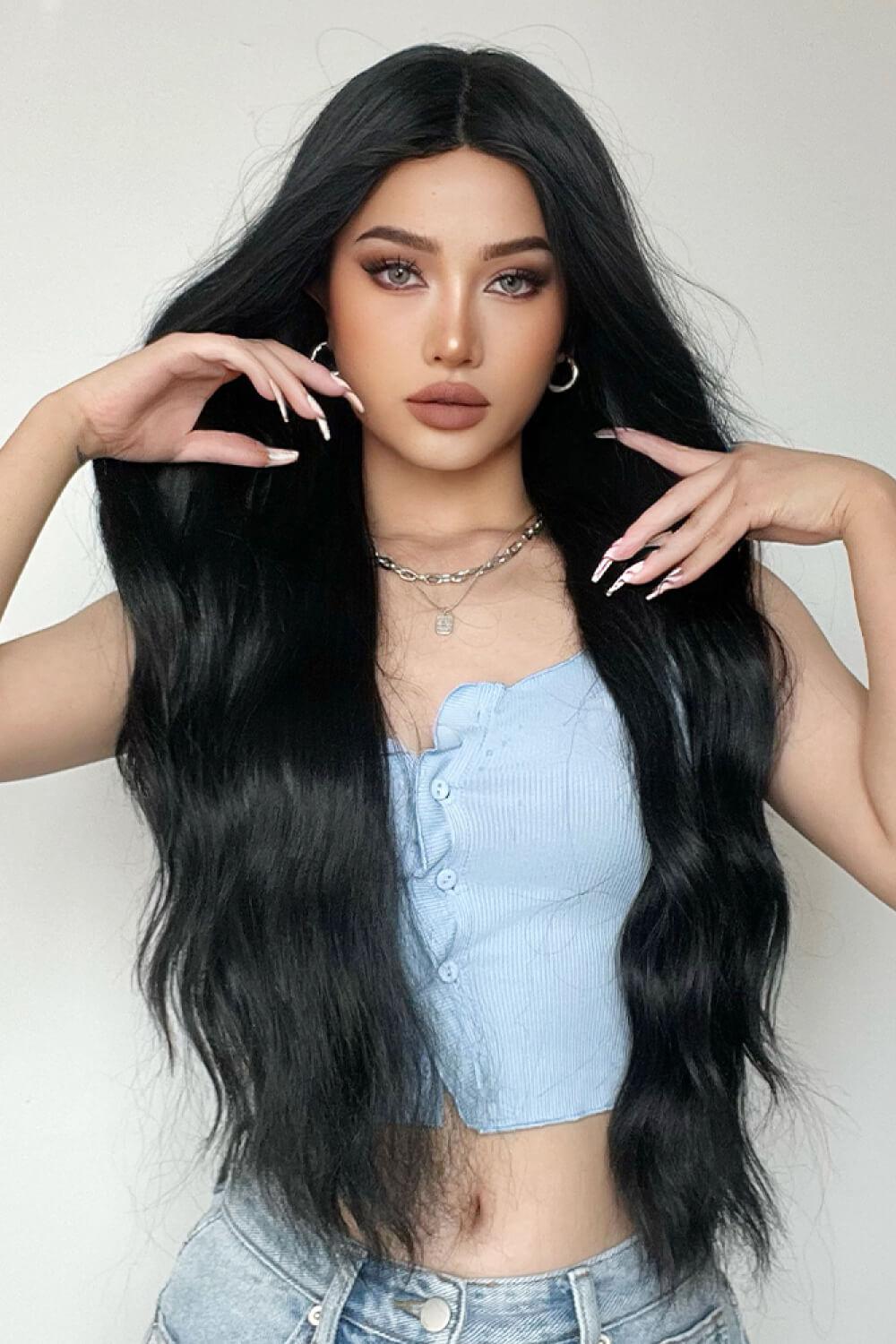 Full Machine Long Wave Synthetic Wigs 28'' BLUE ZONE PLANET