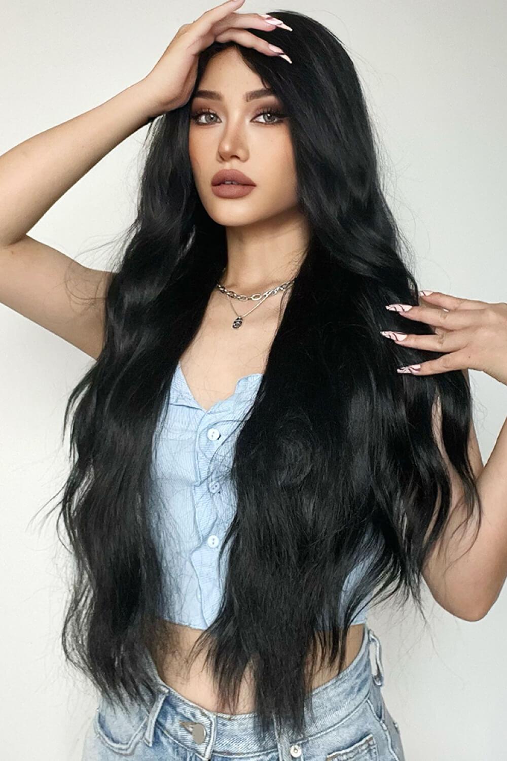 Full Machine Long Wave Synthetic Wigs 28'' BLUE ZONE PLANET