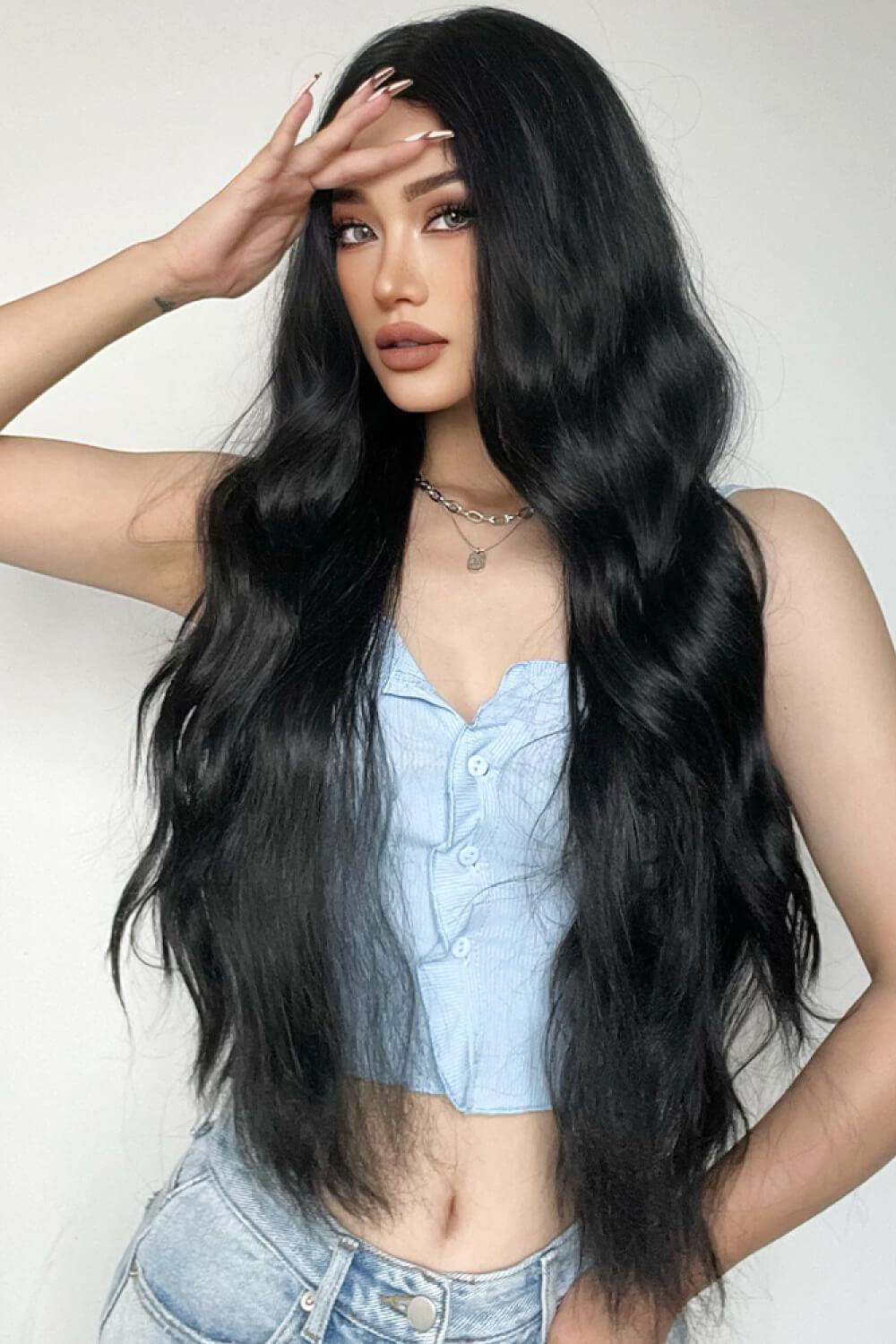 Full Machine Long Wave Synthetic Wigs 28'' BLUE ZONE PLANET