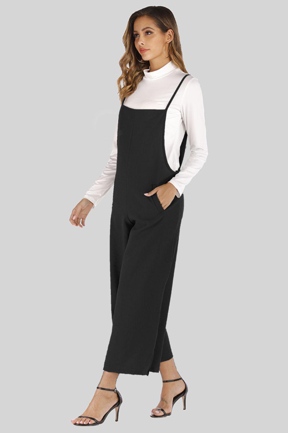 Full Size Cropped Wide Leg Overalls with Pockets BLUE ZONE PLANET