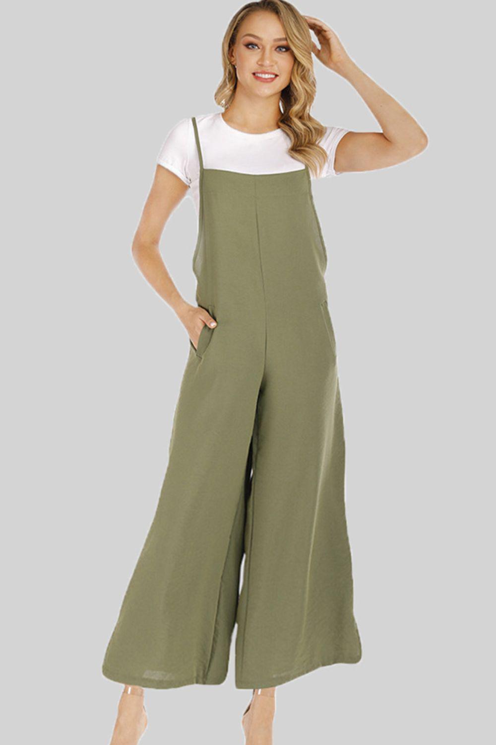 Full Size Cropped Wide Leg Overalls with Pockets BLUE ZONE PLANET