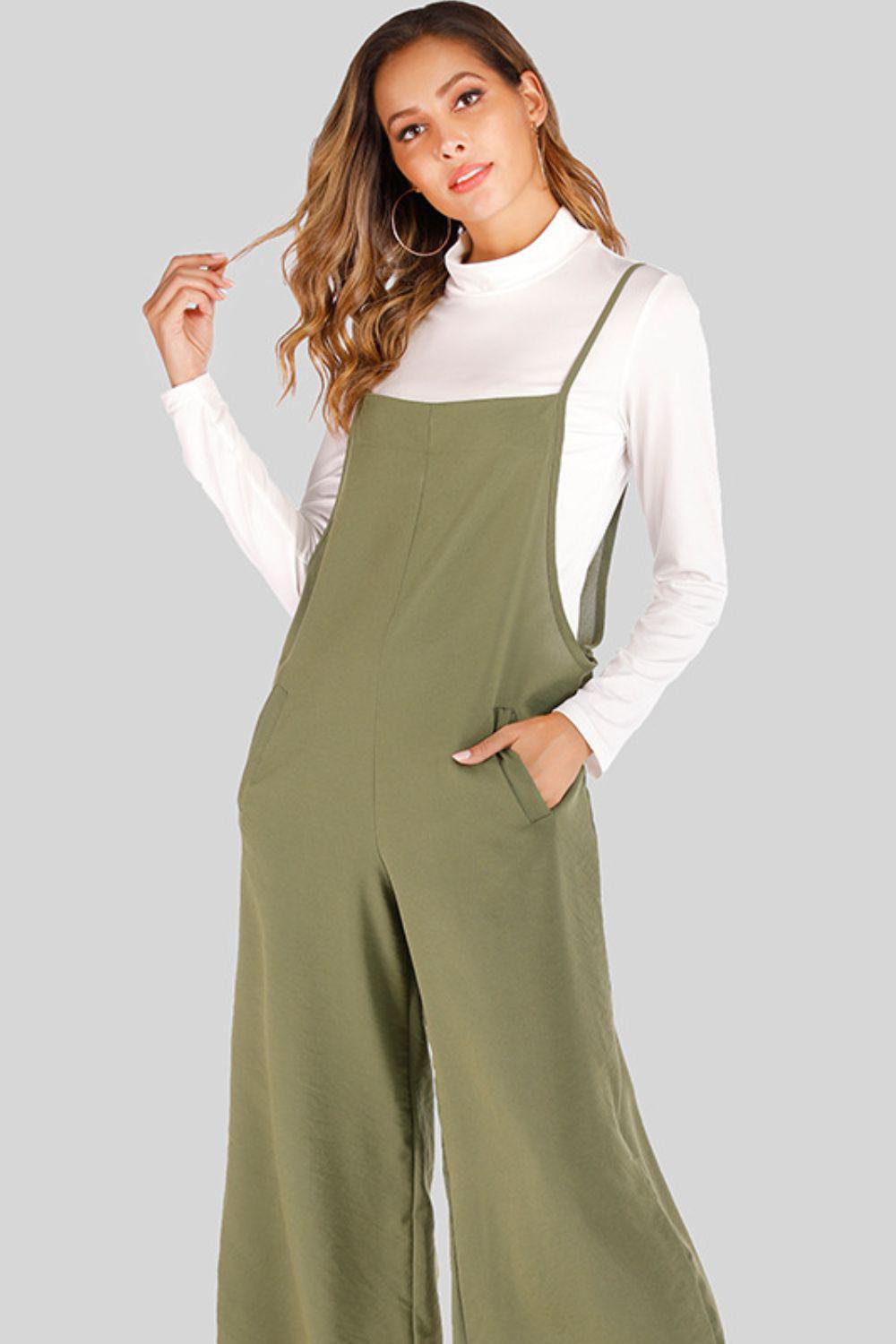 Full Size Cropped Wide Leg Overalls with Pockets BLUE ZONE PLANET