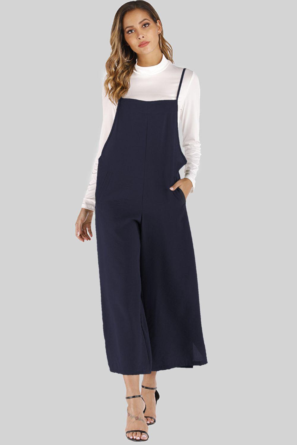 Full Size Cropped Wide Leg Overalls with Pockets BLUE ZONE PLANET
