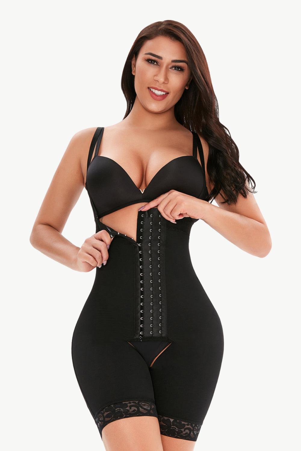 Full Size Hook-and-Eye Lace Trim Shaping Bodysuit BLUE ZONE PLANET