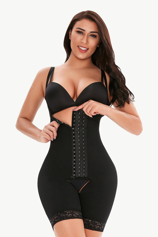 Full Size Hook-and-Eye Lace Trim Shaping Bodysuit BLUE ZONE PLANET
