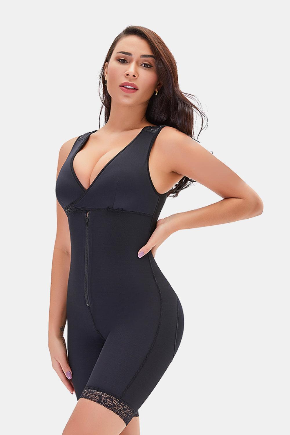 Full Size Lace Trim Shapewear with Zipper BLUE ZONE PLANET