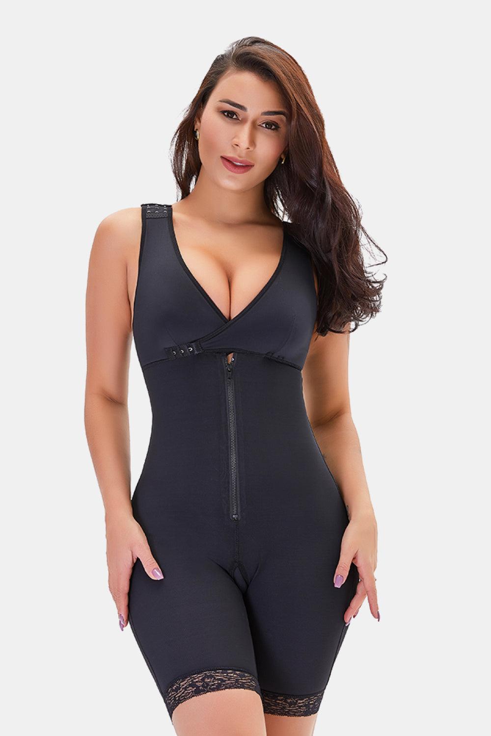Full Size Lace Trim Shapewear with Zipper BLUE ZONE PLANET
