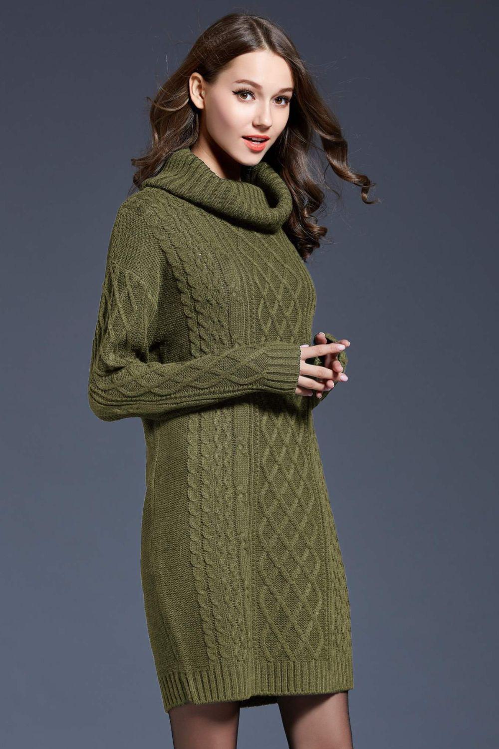 Full Size Mixed Knit Cowl Neck Dropped Shoulder Sweater Mini Dress BLUE ZONE PLANET