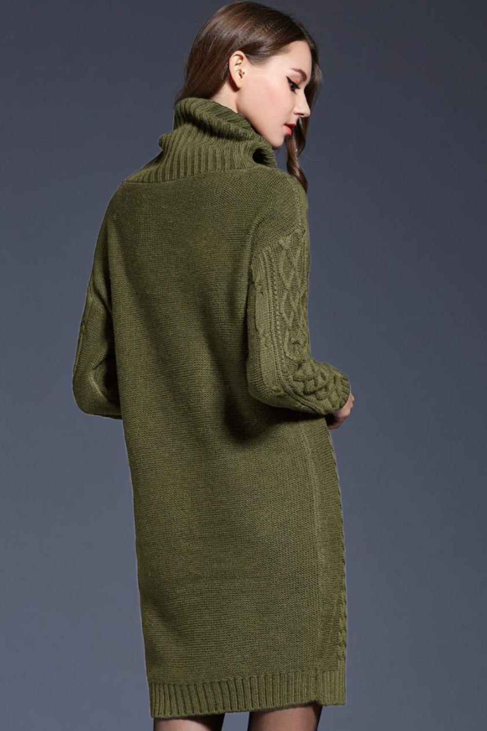 Full Size Mixed Knit Cowl Neck Dropped Shoulder Sweater Mini Dress BLUE ZONE PLANET