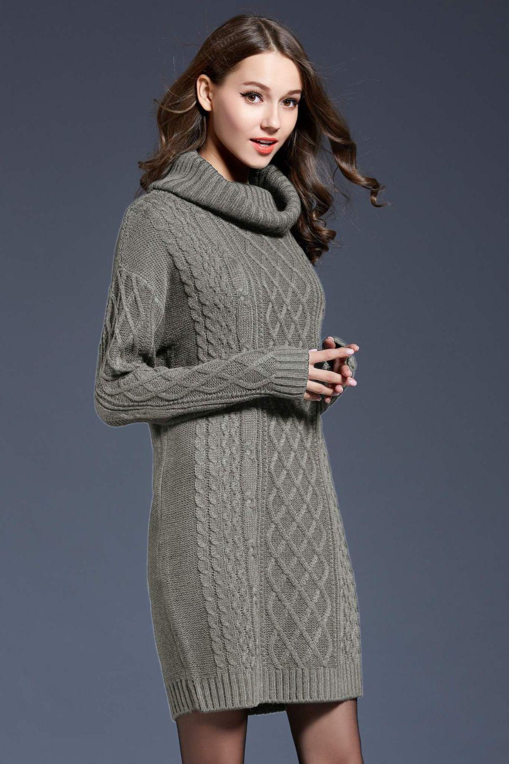 Full Size Mixed Knit Cowl Neck Dropped Shoulder Sweater Mini Dress BLUE ZONE PLANET