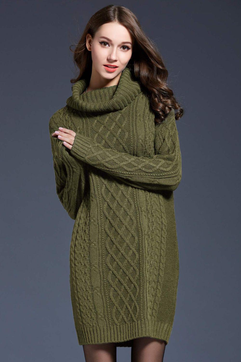 Full Size Mixed Knit Cowl Neck Dropped Shoulder Sweater Mini Dress BLUE ZONE PLANET