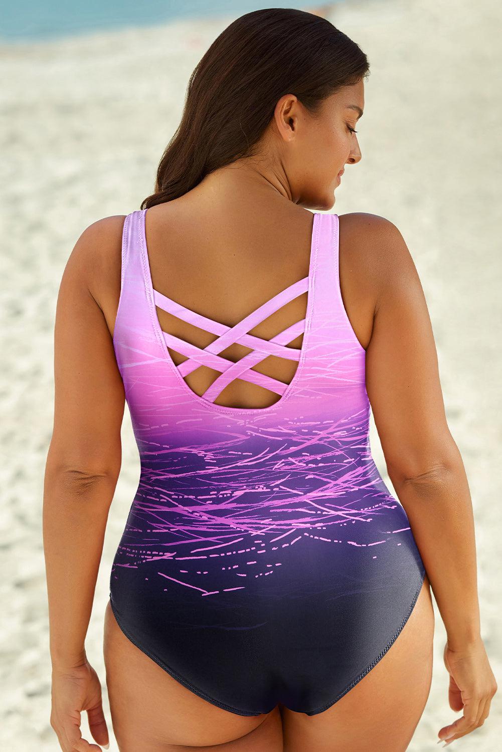 Full Size Tie-Dye Crisscross Back One-Piece Swimsuit BLUE ZONE PLANET