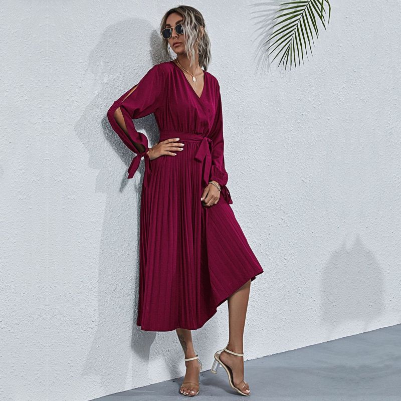 Blue Zone Planet | Solid Color V-Neck Cutout Long Sleeve Dress BLUE ZONE PLANET