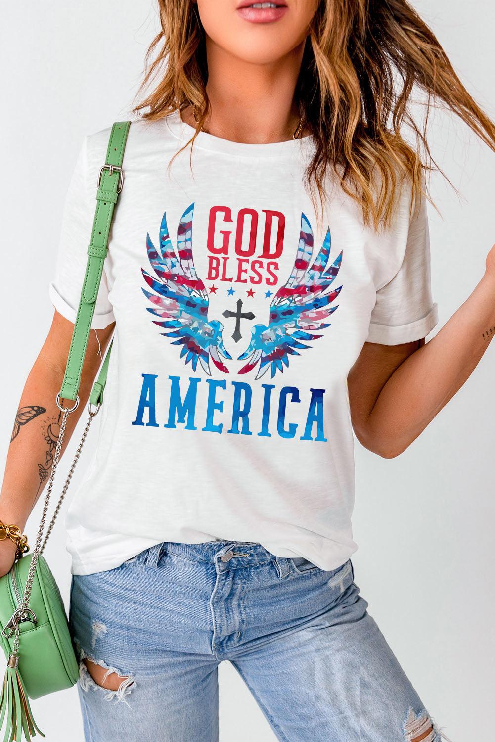 GOD BLESS AMERICA Cuffed Tee Shirt BLUE ZONE PLANET