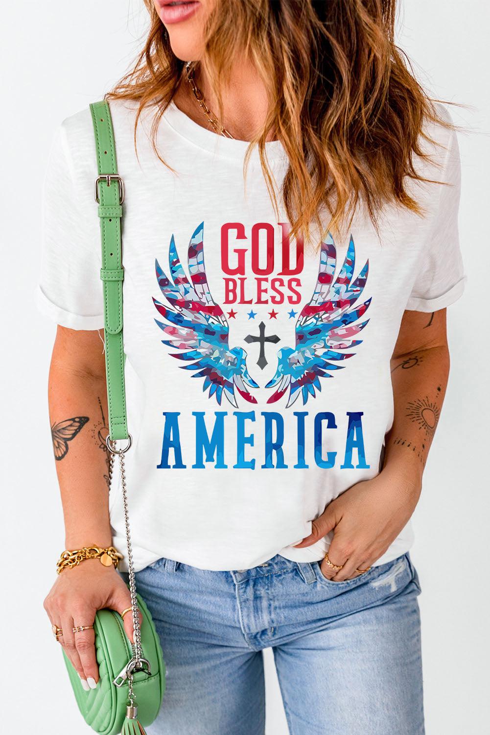 GOD BLESS AMERICA Cuffed Tee Shirt BLUE ZONE PLANET