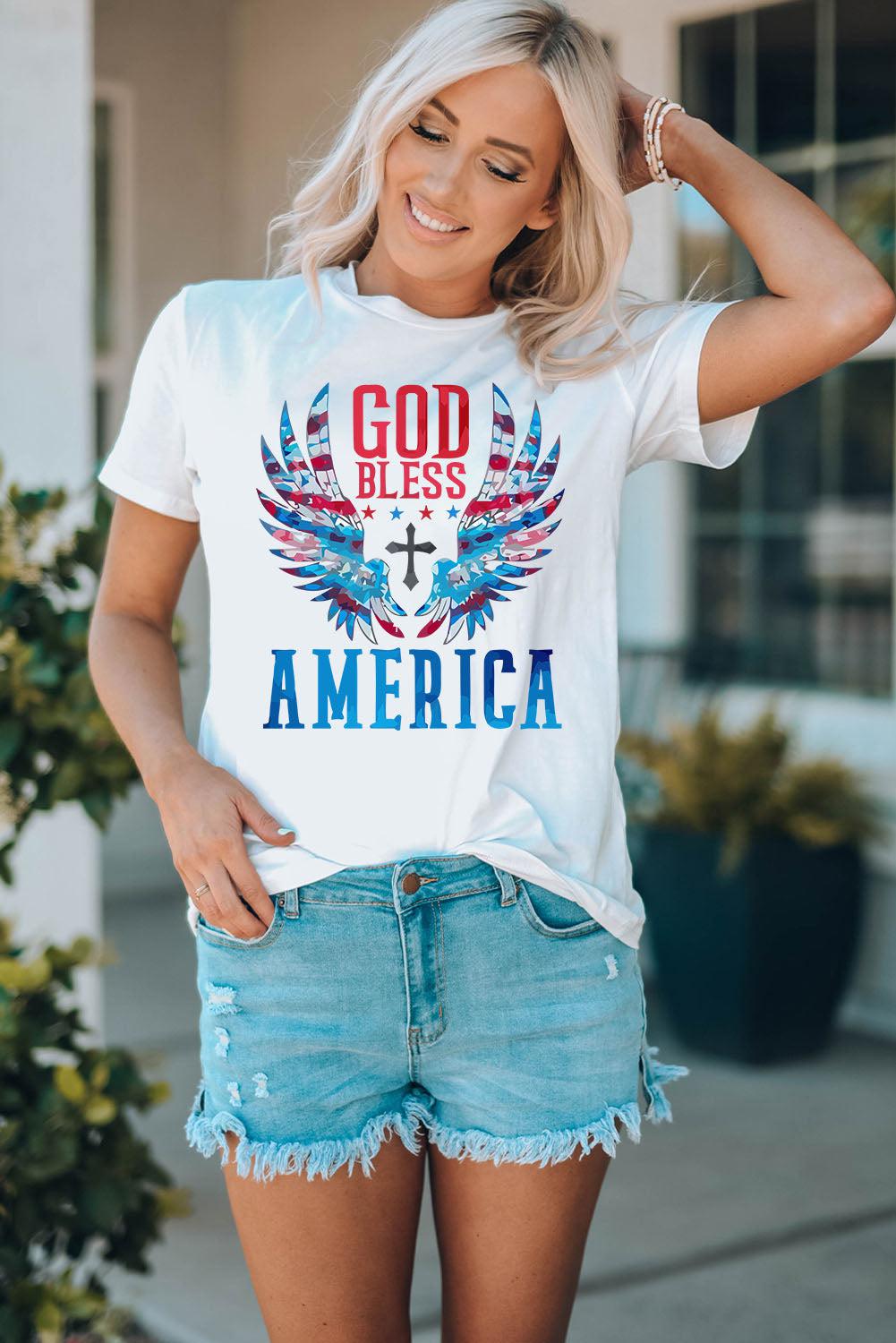 GOD BLESS AMERICA Cuffed Tee Shirt BLUE ZONE PLANET