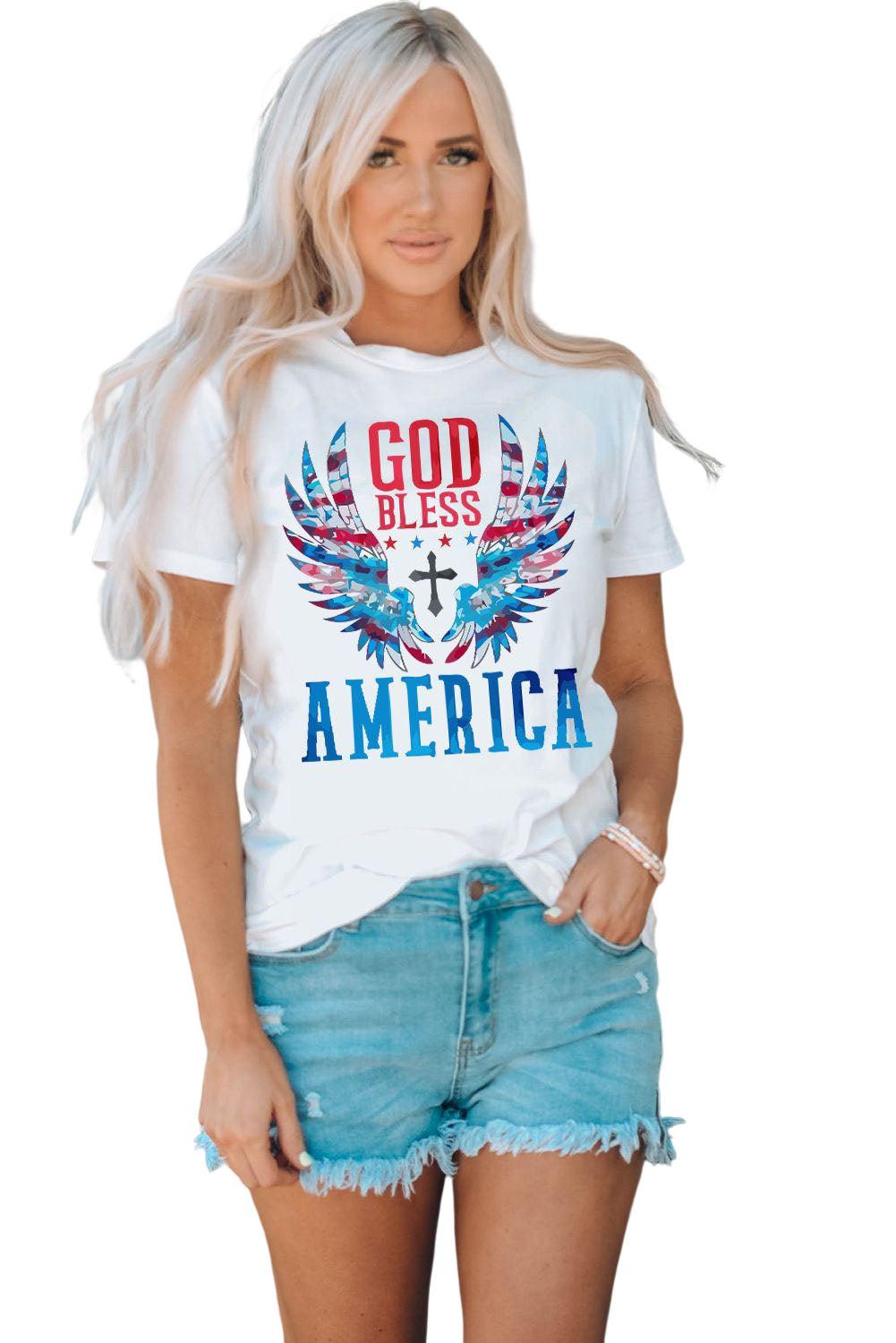GOD BLESS AMERICA Cuffed Tee Shirt BLUE ZONE PLANET
