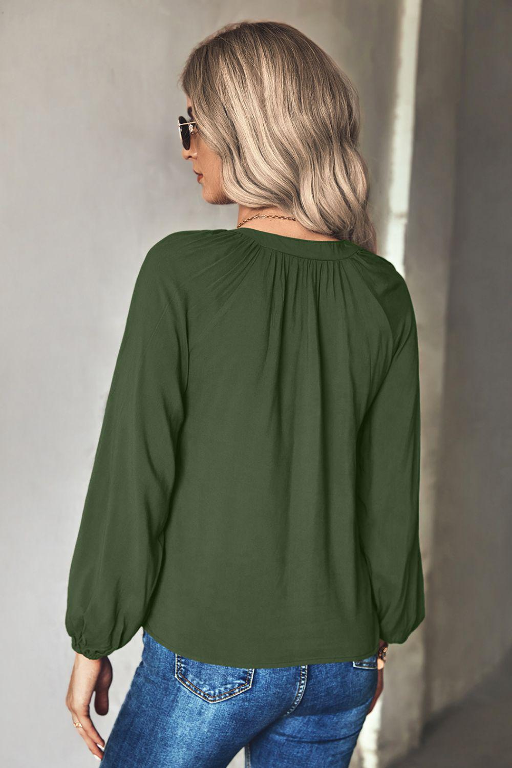 Gathered Detail Tie-Neck Blouse BLUE ZONE PLANET