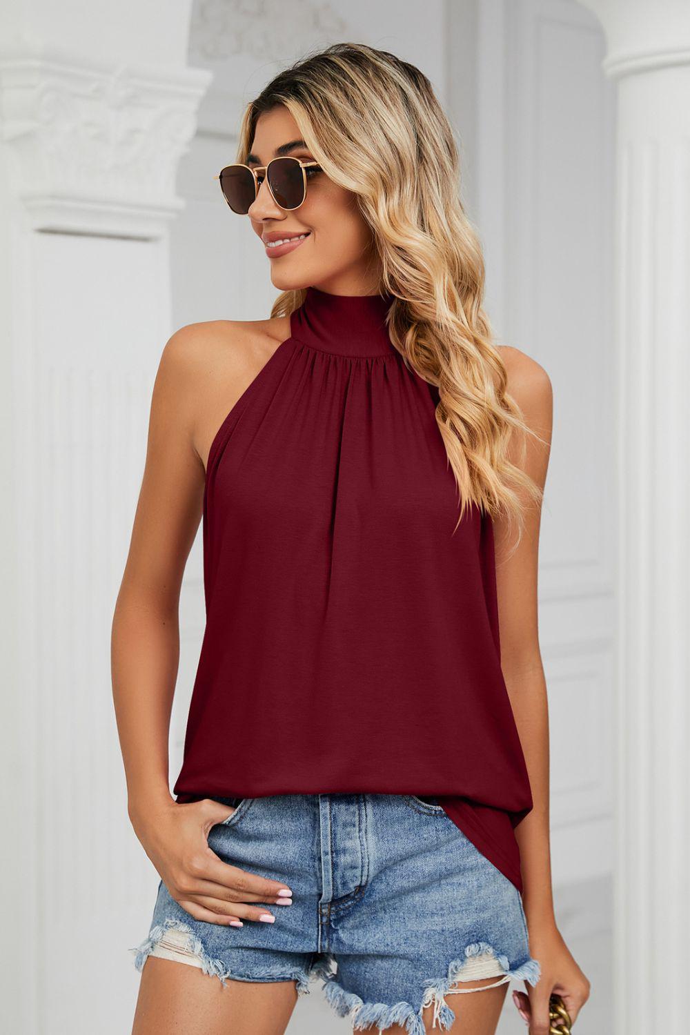 Gathered Detail Tied Sleeveless Top BLUE ZONE PLANET