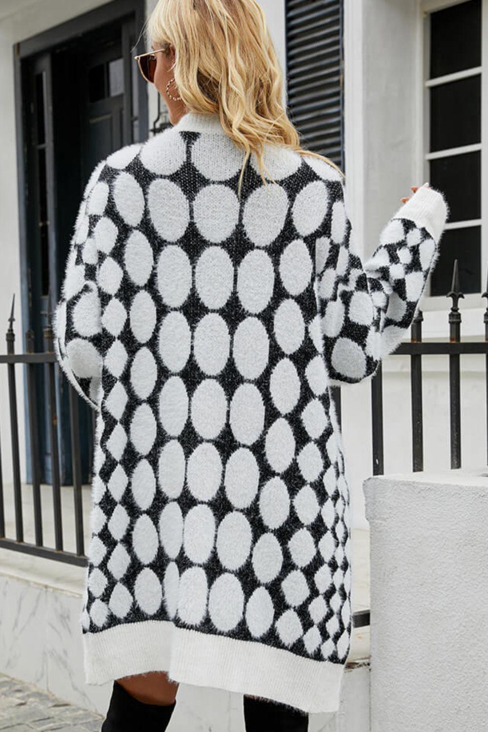 Geometric Open Front Fuzzy Cardigan BLUE ZONE PLANET
