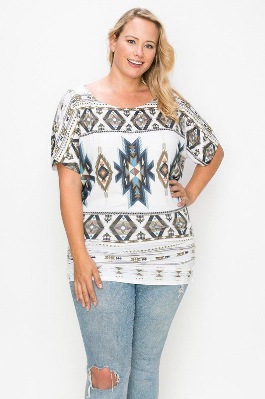 Geometric-tribal Sublimation Print Top Blue Zone Planet