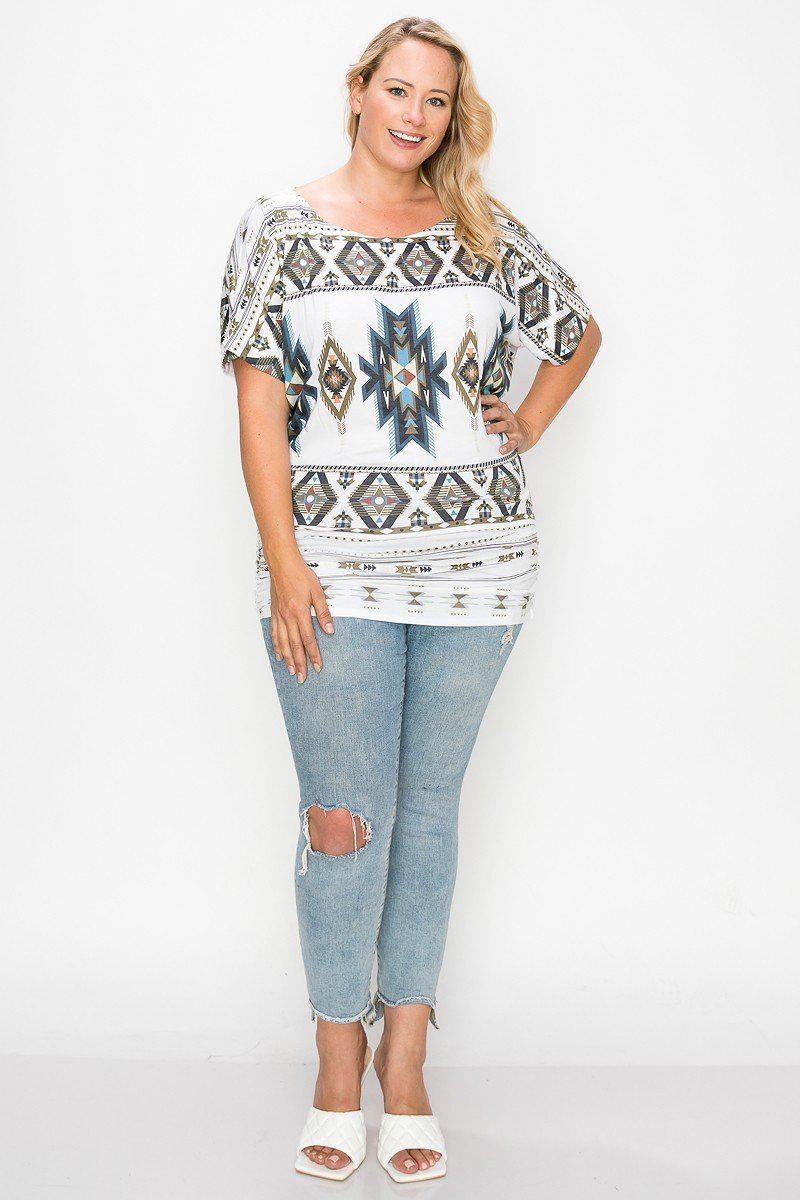 Geometric-tribal Sublimation Print Top Blue Zone Planet