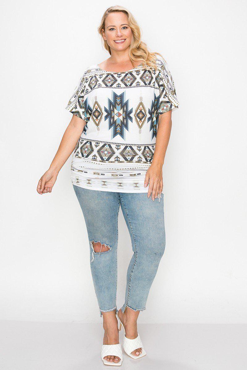 Geometric-tribal Sublimation Print Top Blue Zone Planet