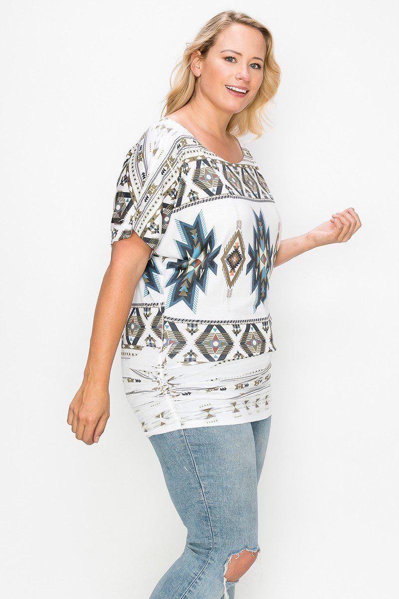 Geometric-tribal Sublimation Print Top Blue Zone Planet