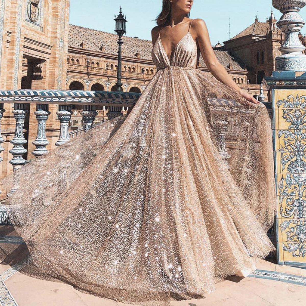Glitter Evening Gown Floor Length Dresses Blue Zone Planet