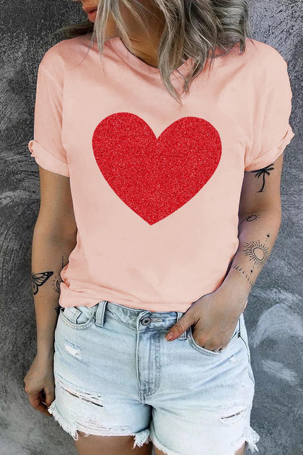 Glitter Heart Graphic T-Shirt BLUE ZONE PLANET