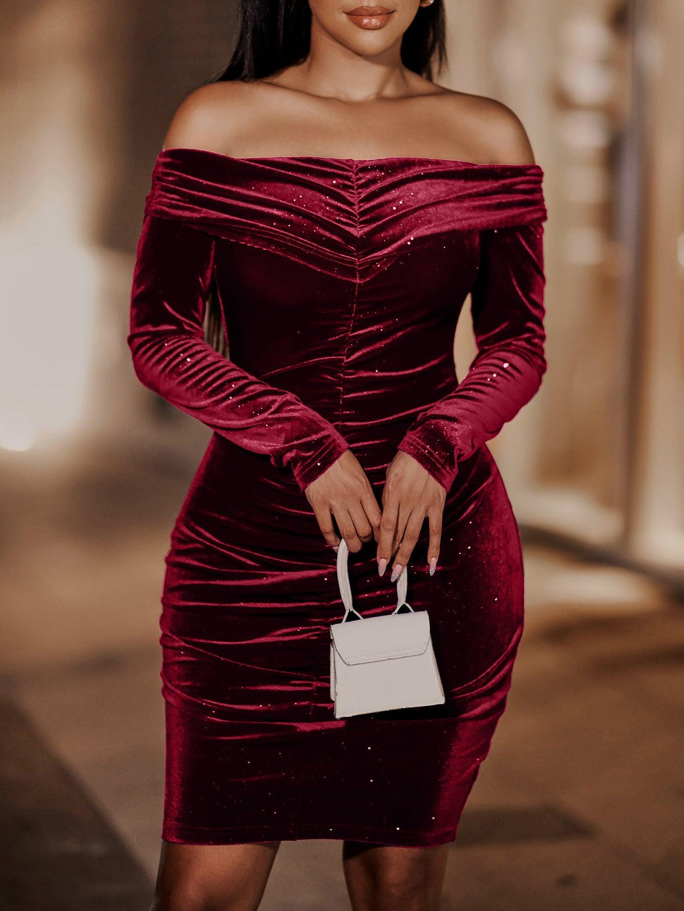 Zone Planet | Glitter Off-Shoulder Ruched Bodycon Mini Dress