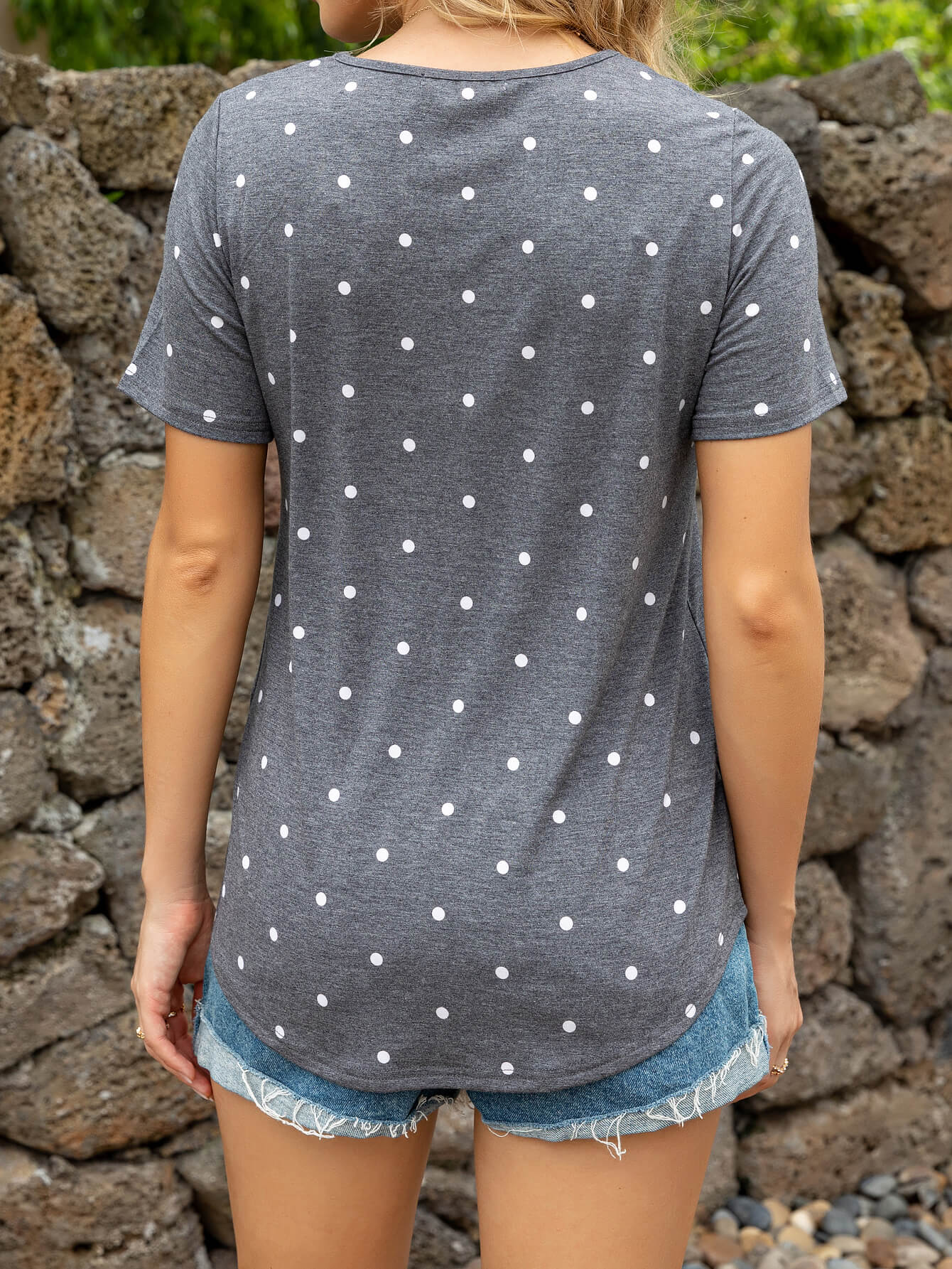 Glitter V-Neck Short Sleeve Tee Shirt BLUE ZONE PLANET