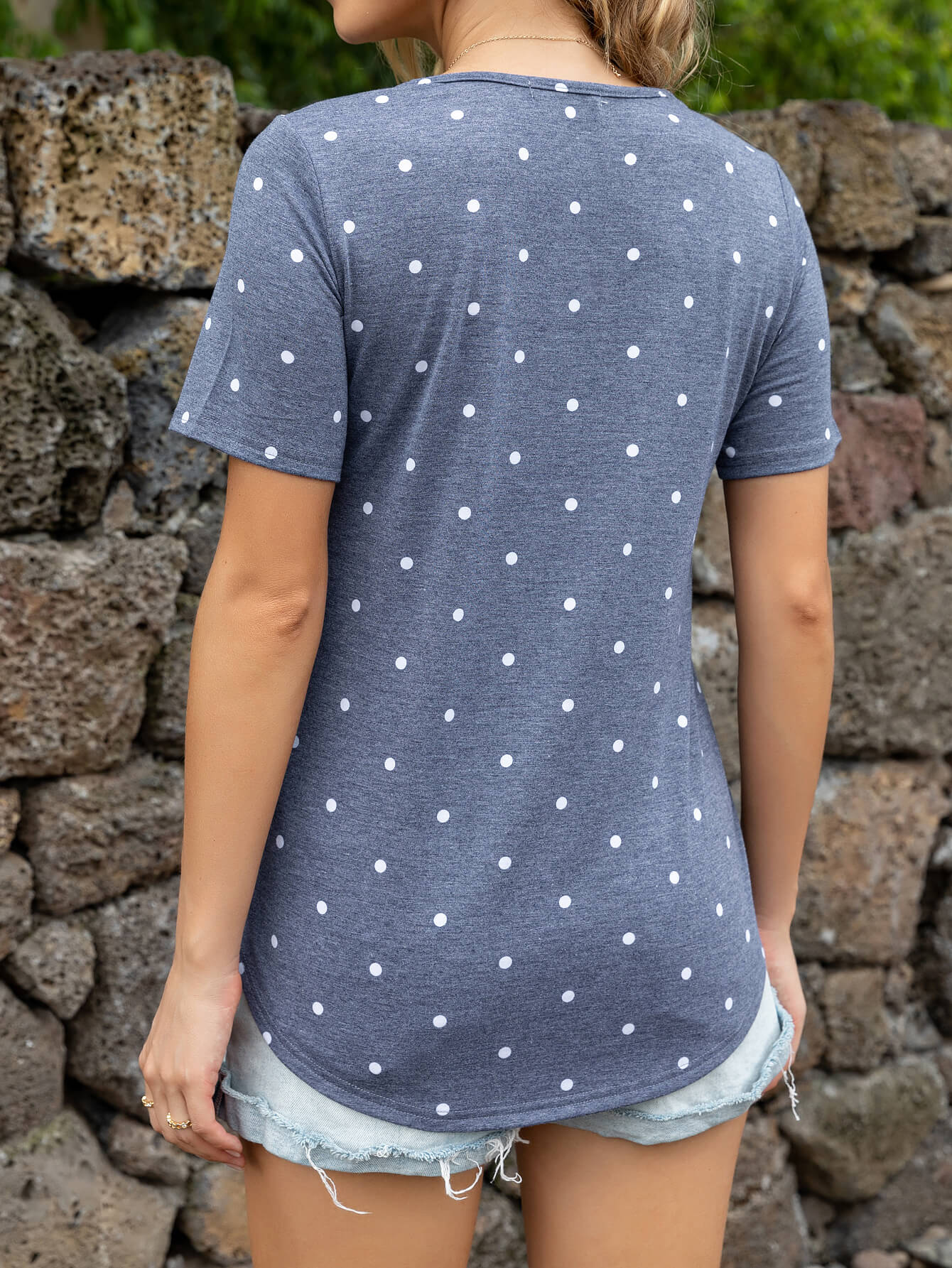 Glitter V-Neck Short Sleeve Tee Shirt BLUE ZONE PLANET