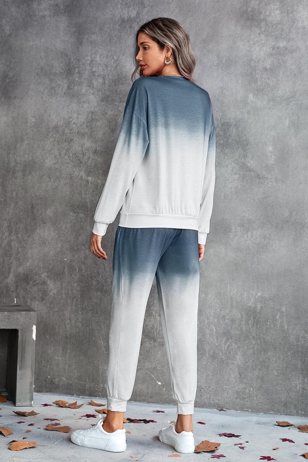 Gradient Round Neck Sweatshirt and Joggers Set BLUE ZONE PLANET