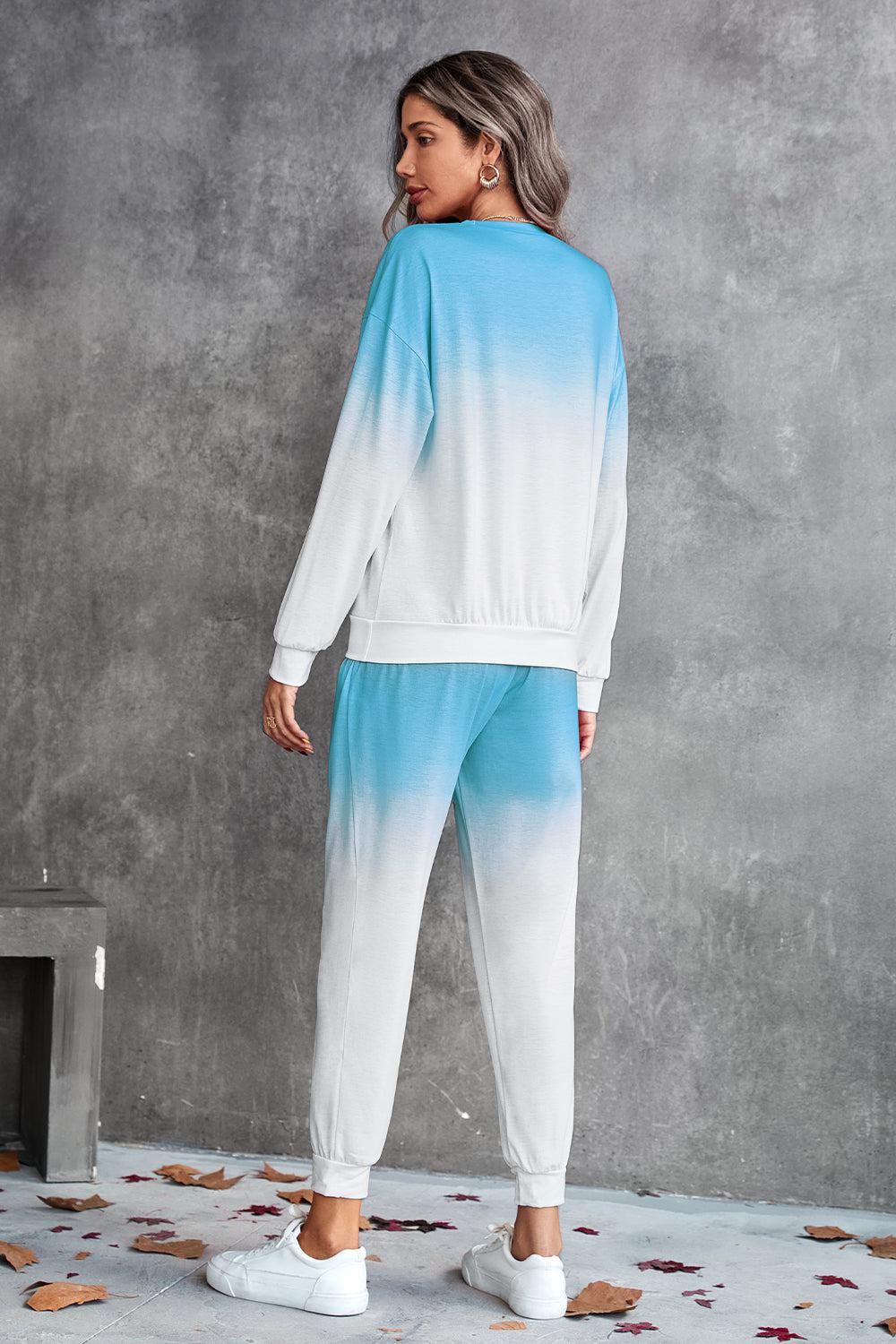 Gradient Round Neck Sweatshirt and Joggers Set BLUE ZONE PLANET