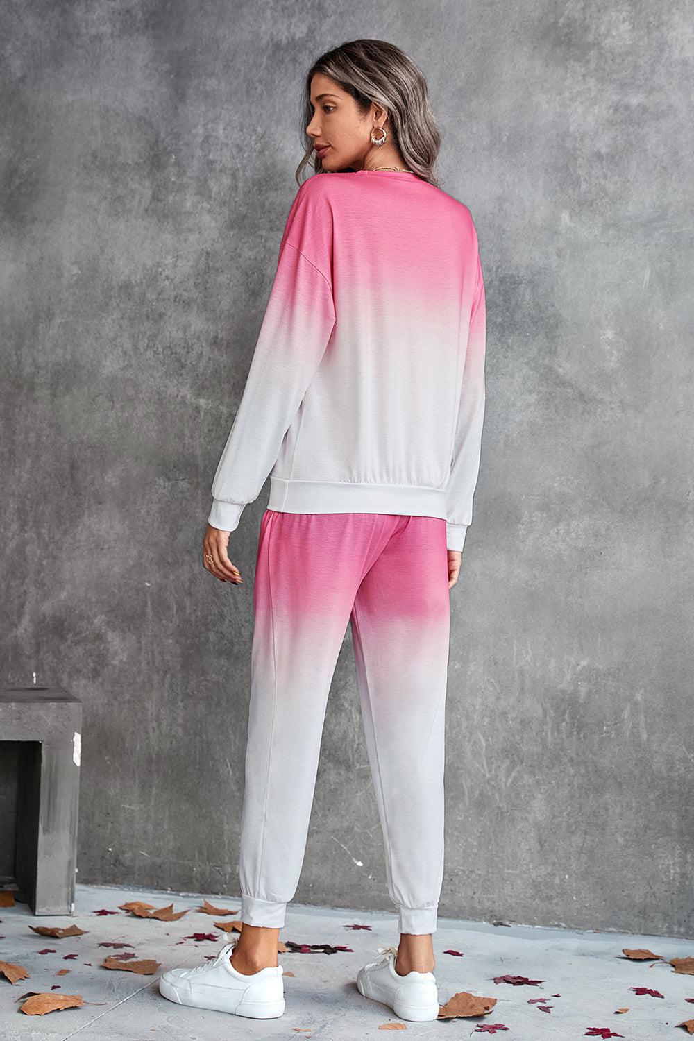 Gradient Round Neck Sweatshirt and Joggers Set BLUE ZONE PLANET