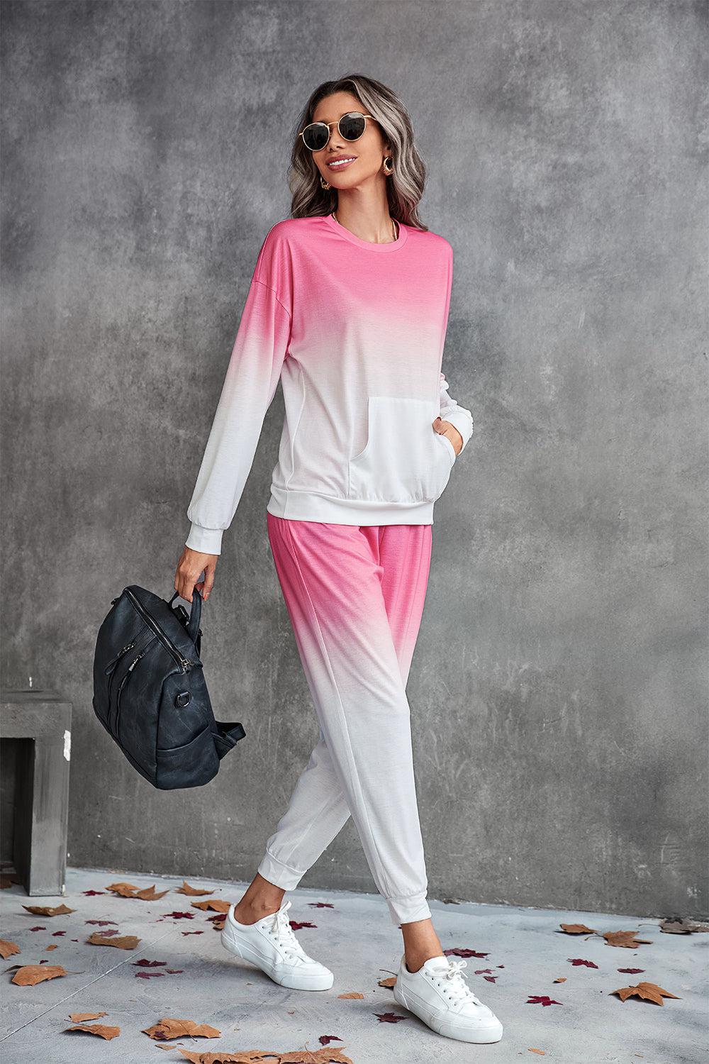Gradient Round Neck Sweatshirt and Joggers Set BLUE ZONE PLANET