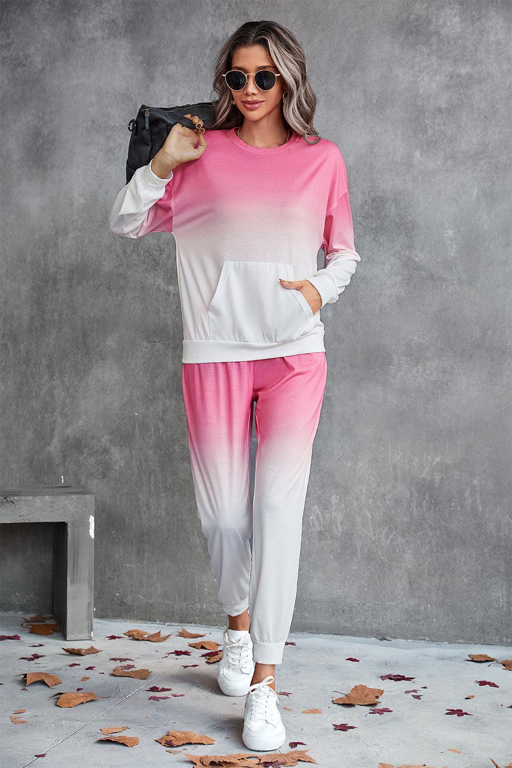 Gradient Round Neck Sweatshirt and Joggers Set BLUE ZONE PLANET