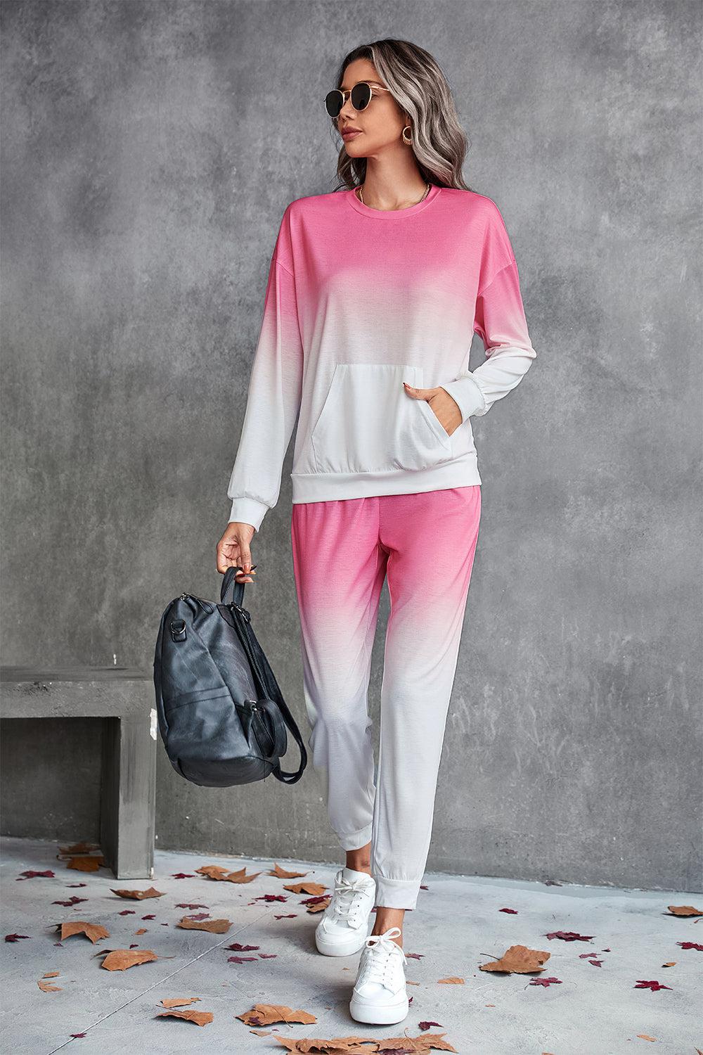 Gradient Round Neck Sweatshirt and Joggers Set BLUE ZONE PLANET