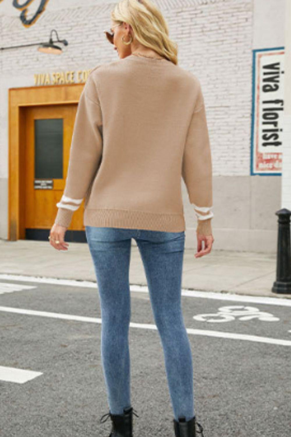 Graphic Round Neck Dropped Shoulder Sweater BLUE ZONE PLANET