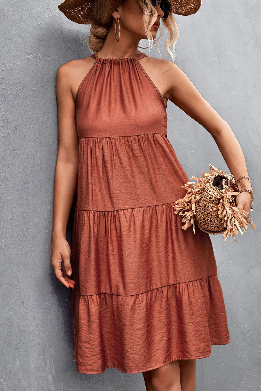 Grecian Tiered Sleeveless Dress BLUE ZONE PLANET