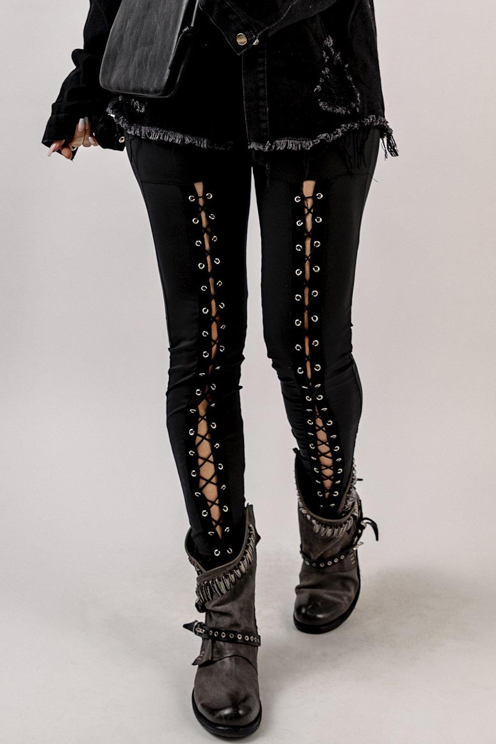 Grommet Lace Up Leggings BLUE ZONE PLANET