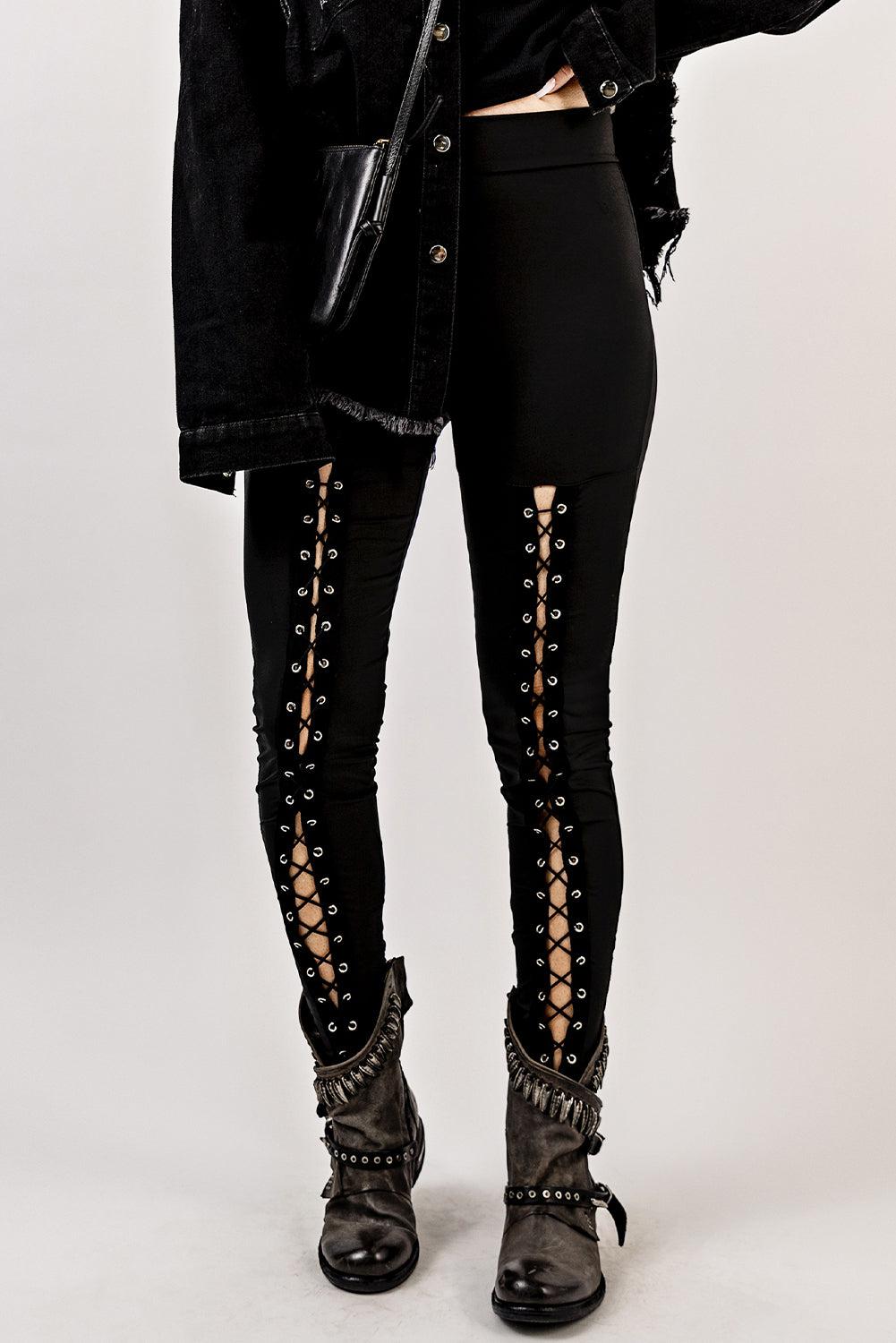 Grommet Lace Up Leggings BLUE ZONE PLANET