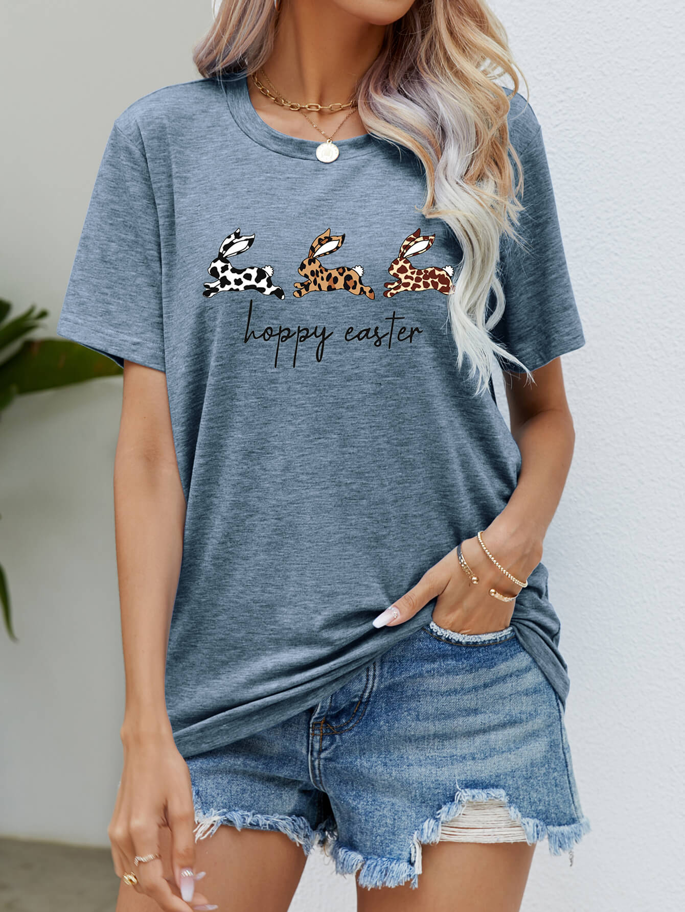 HOPPY EASTER Bunny Graphic Tee Shirt BLUE ZONE PLANET