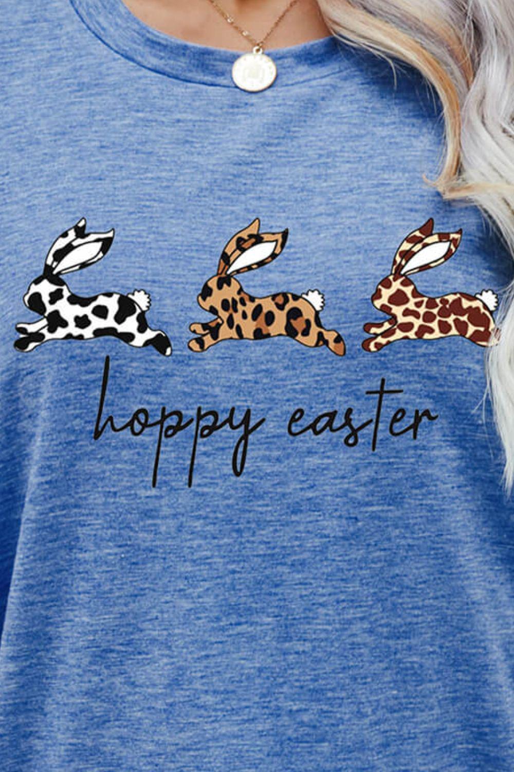 HOPPY EASTER Bunny Graphic Tee Shirt BLUE ZONE PLANET