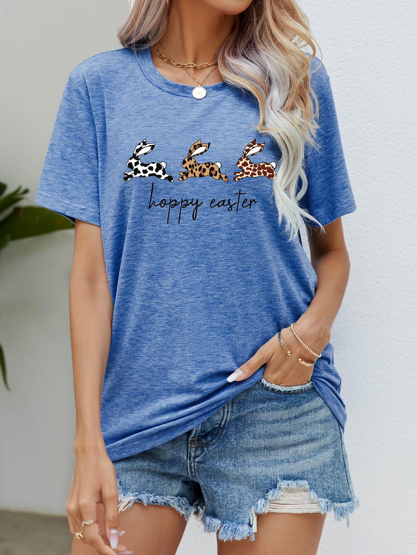 HOPPY EASTER Bunny Graphic Tee Shirt BLUE ZONE PLANET