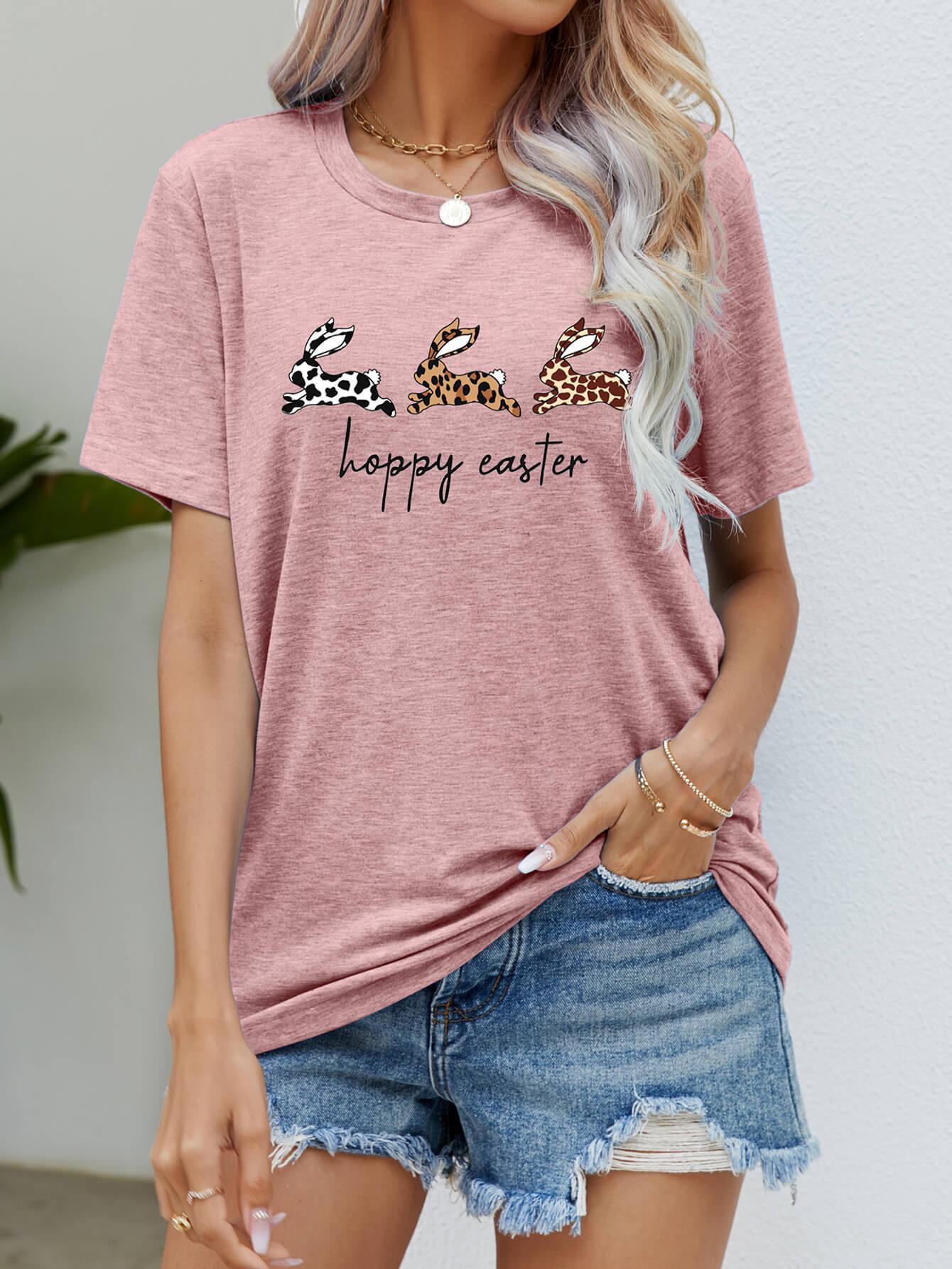 HOPPY EASTER Bunny Graphic Tee Shirt BLUE ZONE PLANET