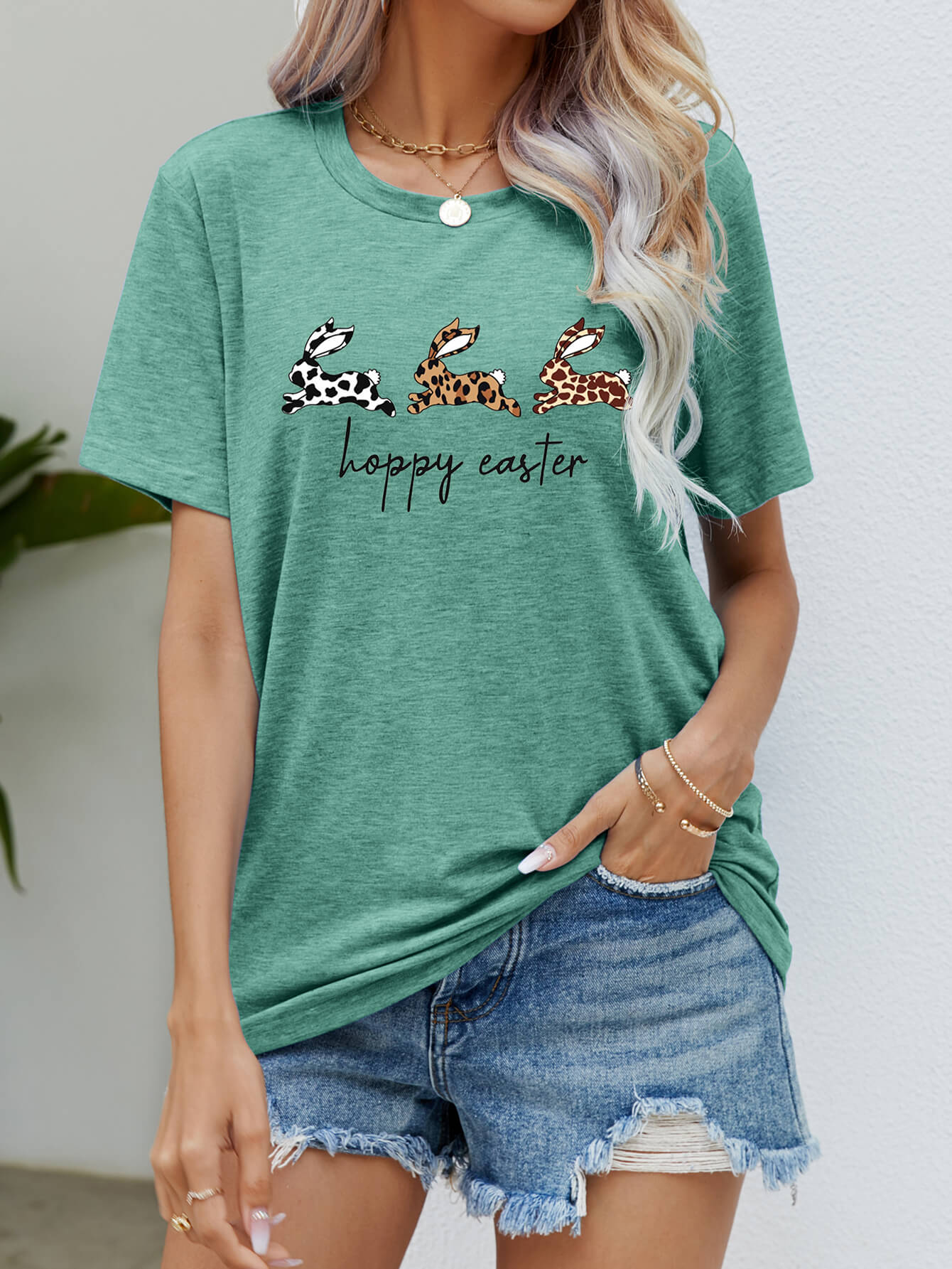 HOPPY EASTER Bunny Graphic Tee Shirt BLUE ZONE PLANET