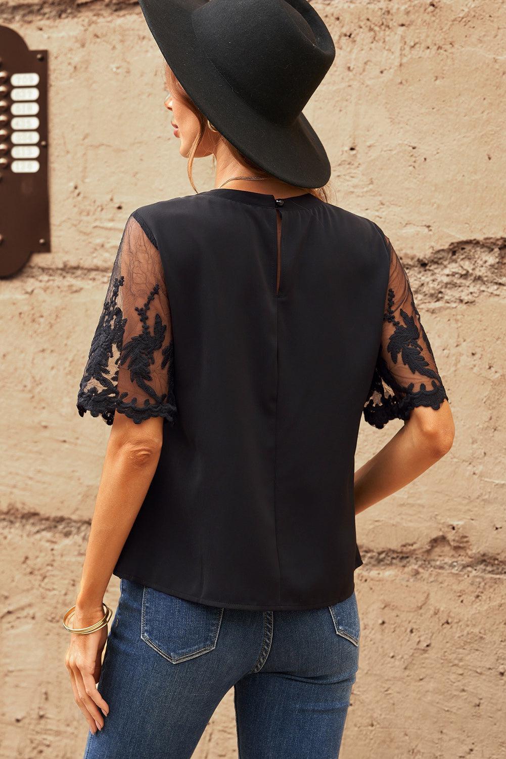 Half Sleeve Round Neck Blouse BLUE ZONE PLANET