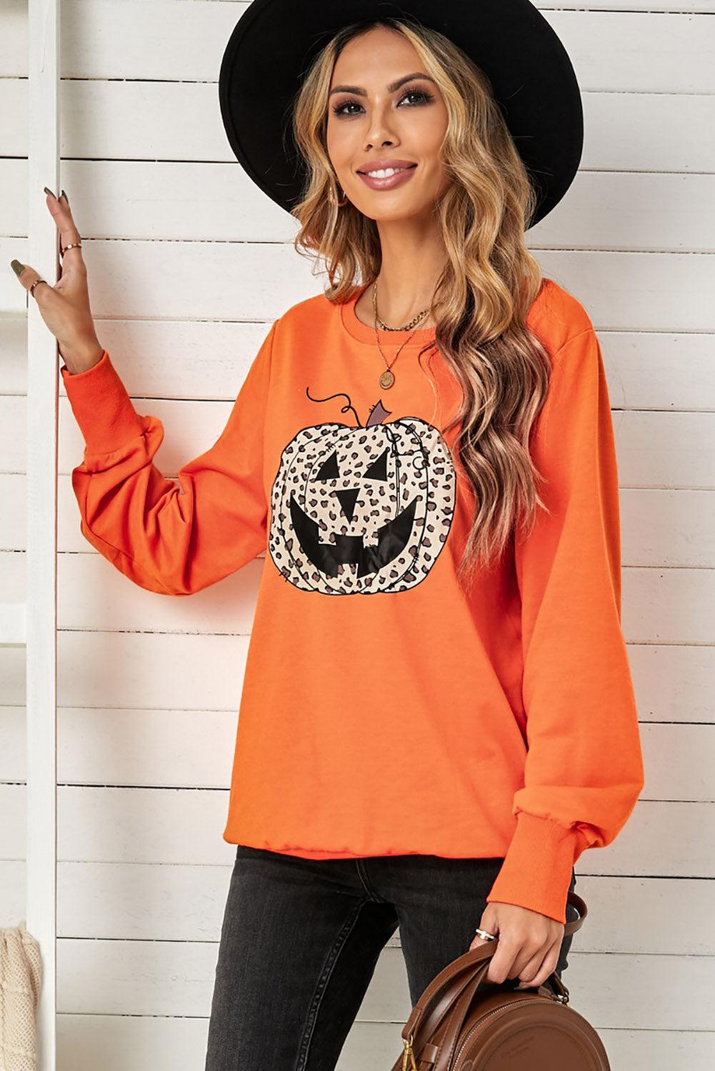 Halloween Leopard Pumpkin Face Sweatshirt BLUE ZONE PLANET